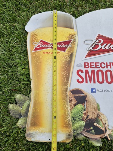 2014 Budweiser Beer Sign LARGE Beechwood Draught Glass Twitter Facebook Mancave - Picture 8 of 10
