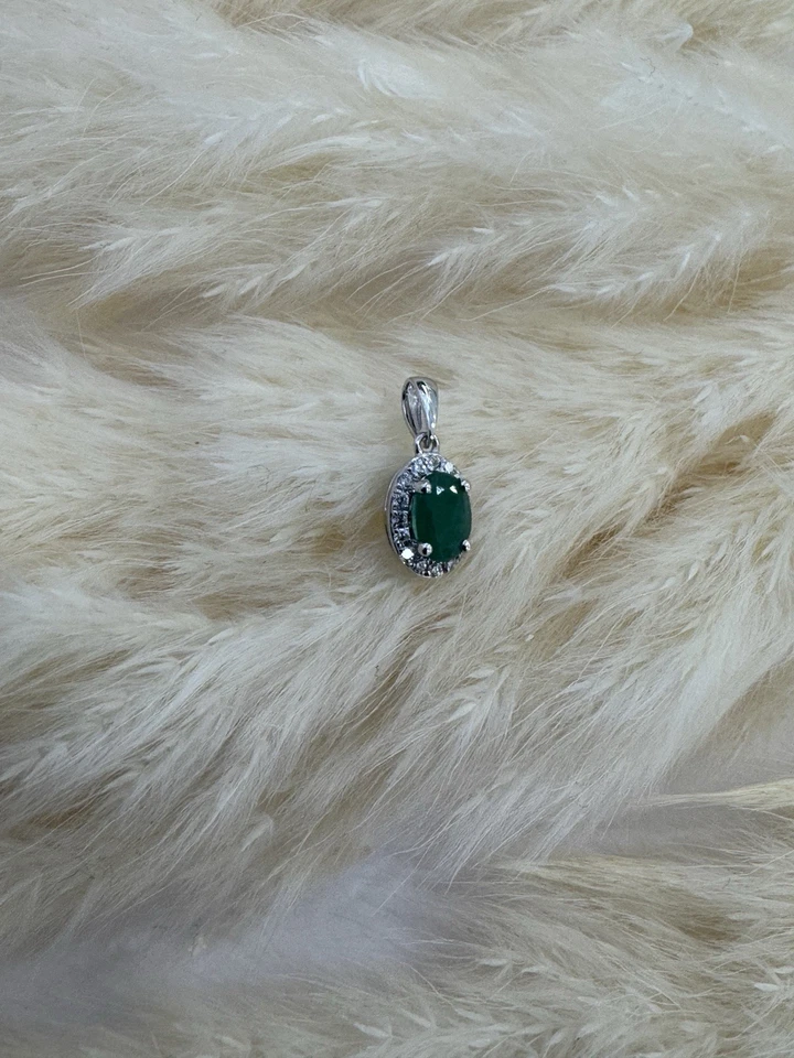 585 Gold Anhänger Smaragd/Diamanten.Smaragdanhänger,neu+Etikett.Weissgold 14KT - Bild 3 von 4