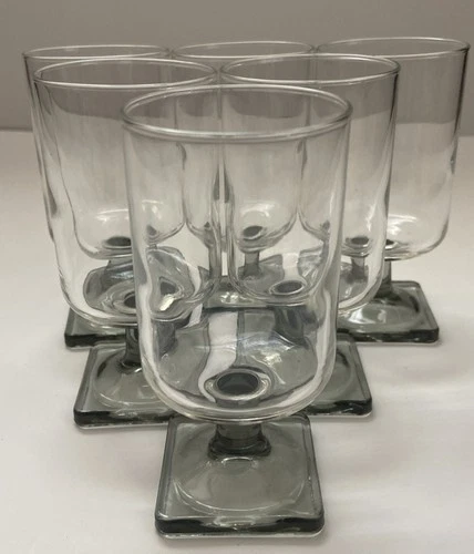 6 Vintage Federal Glass Nordic Midnight Smoke Square Base Juice Glasses 5 OZ