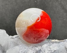 INTERESTING Vintage Akro Agate Patch Marble - RED WHITE w/Tan Streaks - .65"