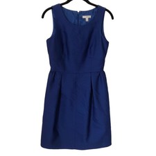 J.Crew Dress Sz 2 Allie In Festival Blue Wool Silk Blend Sleeveless Sheath