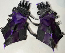 Black  Purple Claw Costume Gauntlet Gloves Leather w/ Straps  Buckles