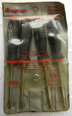 SNAP-ON 4PC (T8,T10,T15,T20) ORANGE SOFT GRIP MINI TORX SCREWDRIVER SET #SGTX40