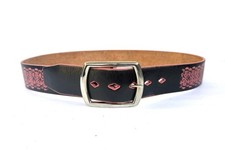 Joed Black Leather Pink Flowers Embossed Medium 34 Snaps Removable Buckle