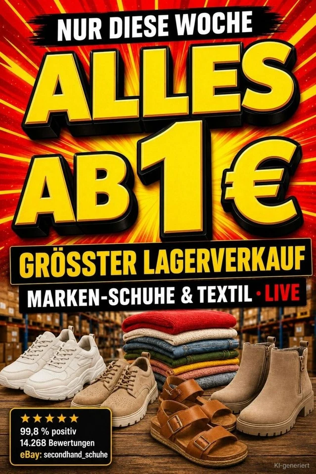 XXL LAGERVERKAUF – Marken-Schuhe & Textil ab 1 €