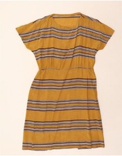 VINTAGE Womens A-Line Dress UK 14 Medium Yellow Striped NW10