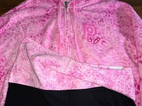 Victoria's Secret Pink Leopard Campus HZ Hoodie + Bling Flare Pants Set L or XL