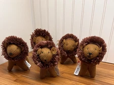 Pier One Imports Plush Lion Ornaments Folk Art Lot of 5 Brown Christmas