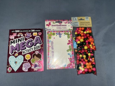 Misc. Kids items, beads, invitations and activity book