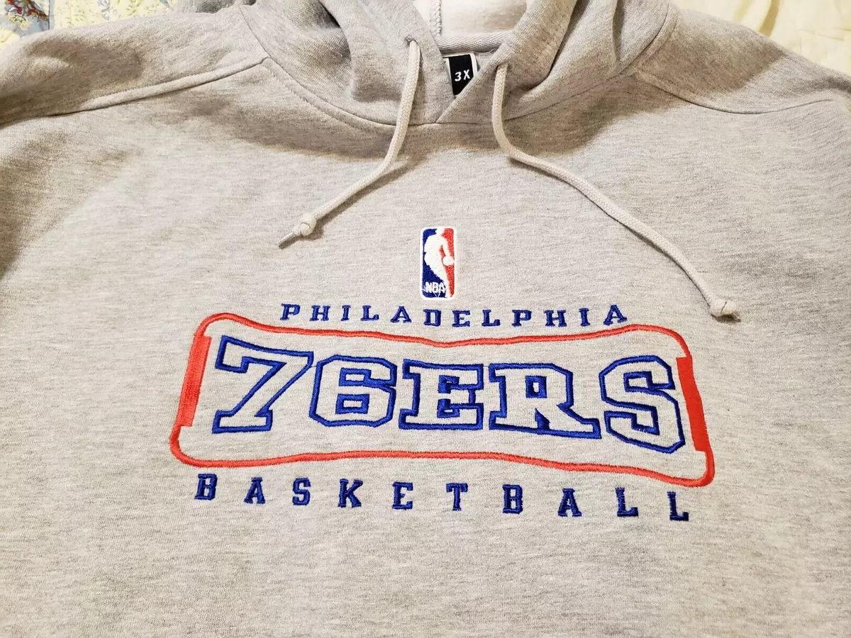 Vintage 90 s Philadelphia 76ers Puma Gray Embroidered Hoodie Sweatshirt NBA 3XL