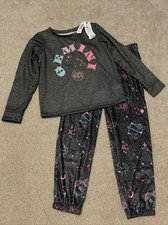 Justice Girls Size 10 Gemini Pajama Set Long Sleeve Pants Grey Pink Blue Purple