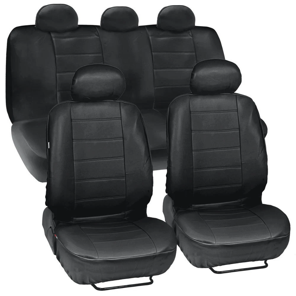 Black Leatherette Car Seat Covers Front Rear Full Set Synthetic Leather Auto