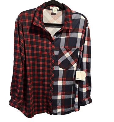 Women s Double Trouble Plus Size Color Block Fleece Plaid Button Shirt 2x