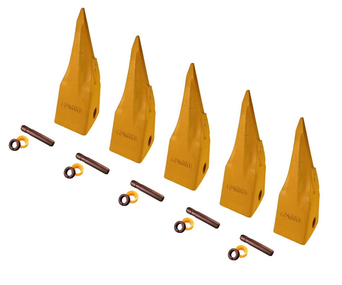 5 Excavator Bucket Tiger Rock Teeth w Pins, Fits CAT J250 Series