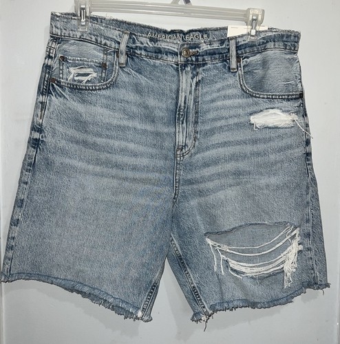 American Eagle Baggy Skater Denim Jean Short Light Bright Indigo Sz 14