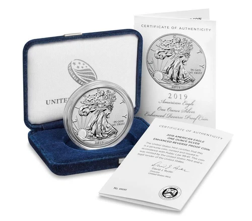 2019-S 19XE Enhanced Reverse Proof Silver Eagle with Blue Boxes & Numbered COA