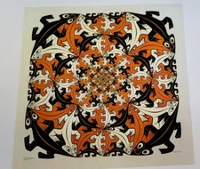 SMALLER AND SMALLER I (Reptile-shaped Elements 1956) by M C Escher 14x10" Print