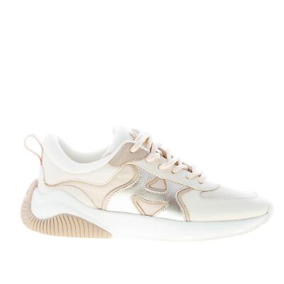 Hogan women's shoes H597 in pearl calfskin and white and gold lurex blend