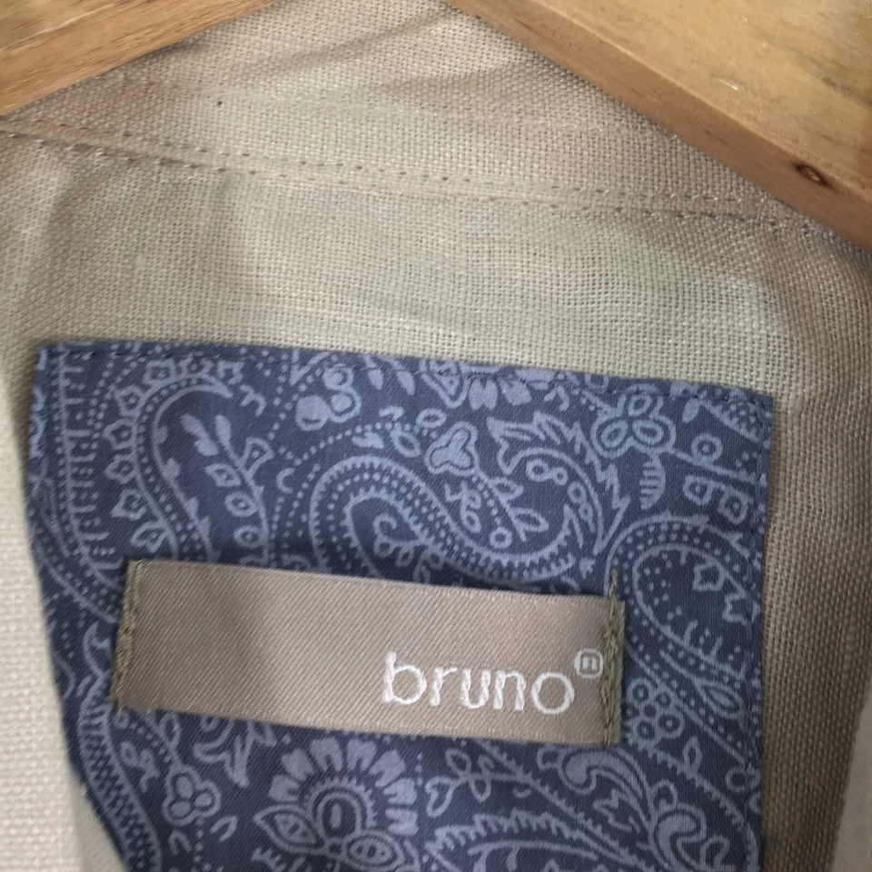 Bruno mens linen button up shirt size L beige long sleeve collar 092232 - Image 3 of 4