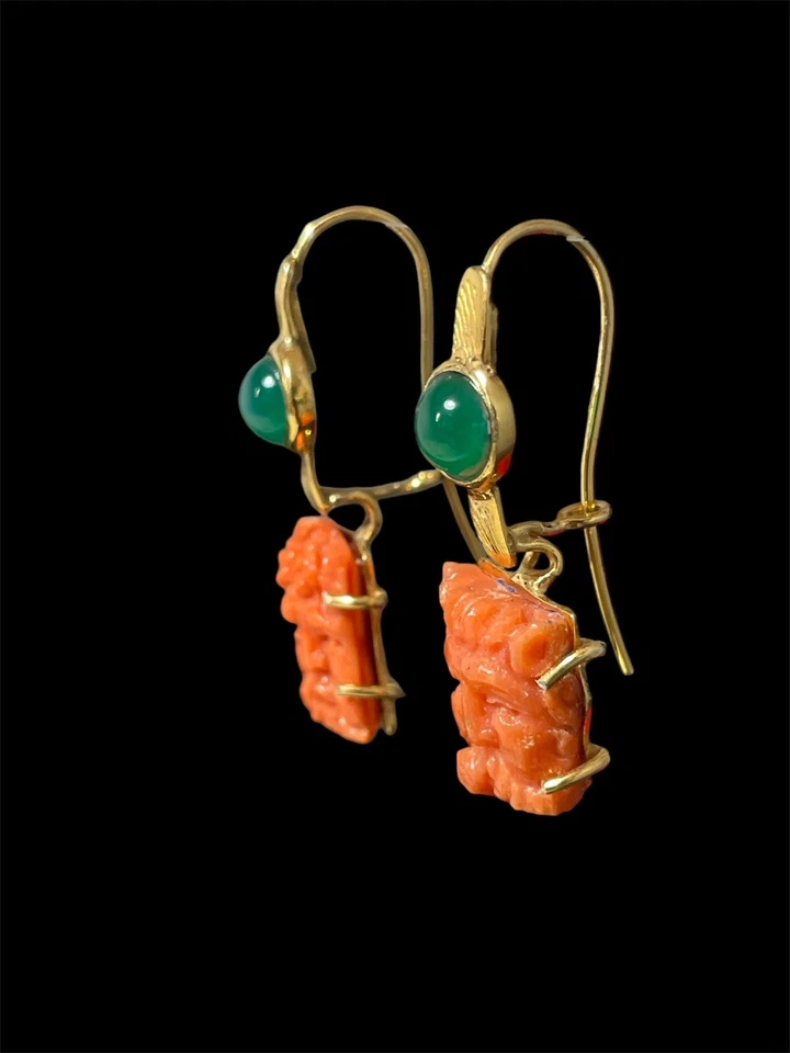 Orecchini in corallo Agata verde e argento - Immagine 2 di 4