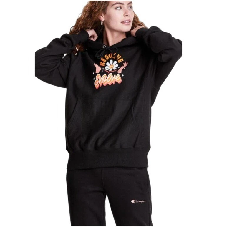Champion X Steffi Lynn Boyfriend Hoodie Reverse Weave Black XS Resolve To Evolve