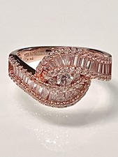 DESIGNER YGI 925SS/ ROSE GOLD VERMEIL ROUND/BAGUETTE CZ SWIRL DESIGN RING SZ 7
