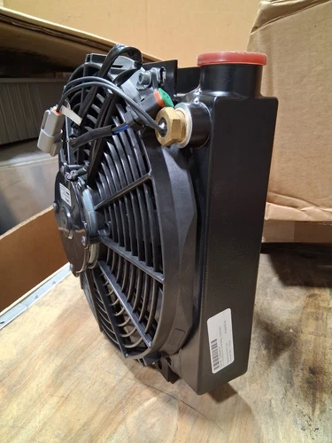 Universal fit 10"x10" core Remote OIL COOLER w/temp probe 12V 21 GPM USA made - product listing photo