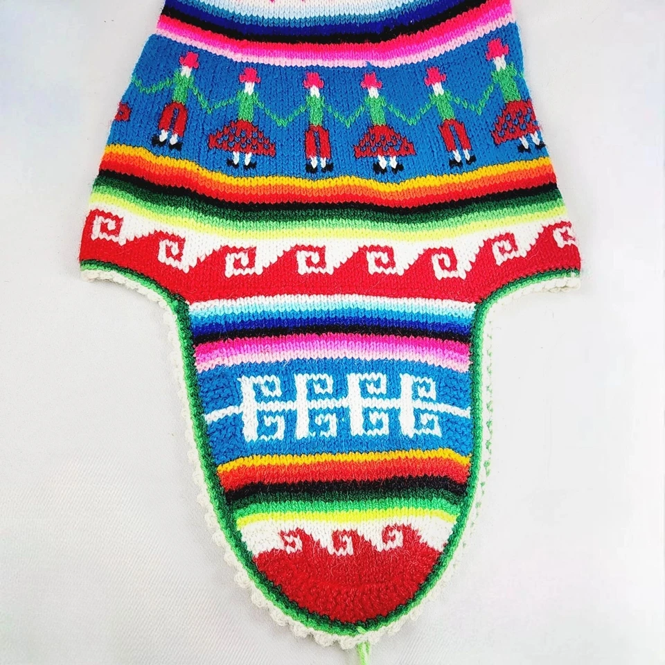 Vintage Andean Chullo Knit Hat Colorful Rainbow Festive Beanie Cap Ear Flaps OS - Image 3 of 4