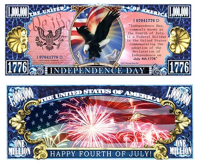 Eagle Independence Day July 4th Million Dollar Funny Money Novelty + FREE SLEEVE
