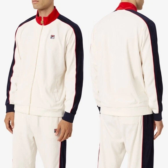 roman Ben depressief Overtreding Men's Fila Ecru Red Navy Velour Fashion Tracksuit | eBay