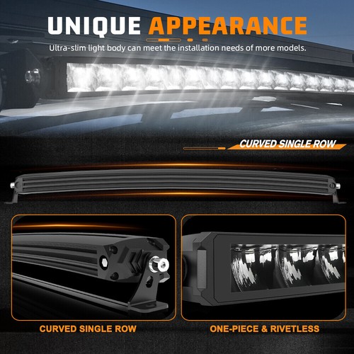 Curved 20"30"40"50" Slim Single Row LED Night Light Bar Off Road Driving SUV ATV - Picture 3 of 23