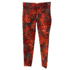 Free People Pants Velvet Lennon Floral Funkytown Boho Red Orange Skinny Women 4