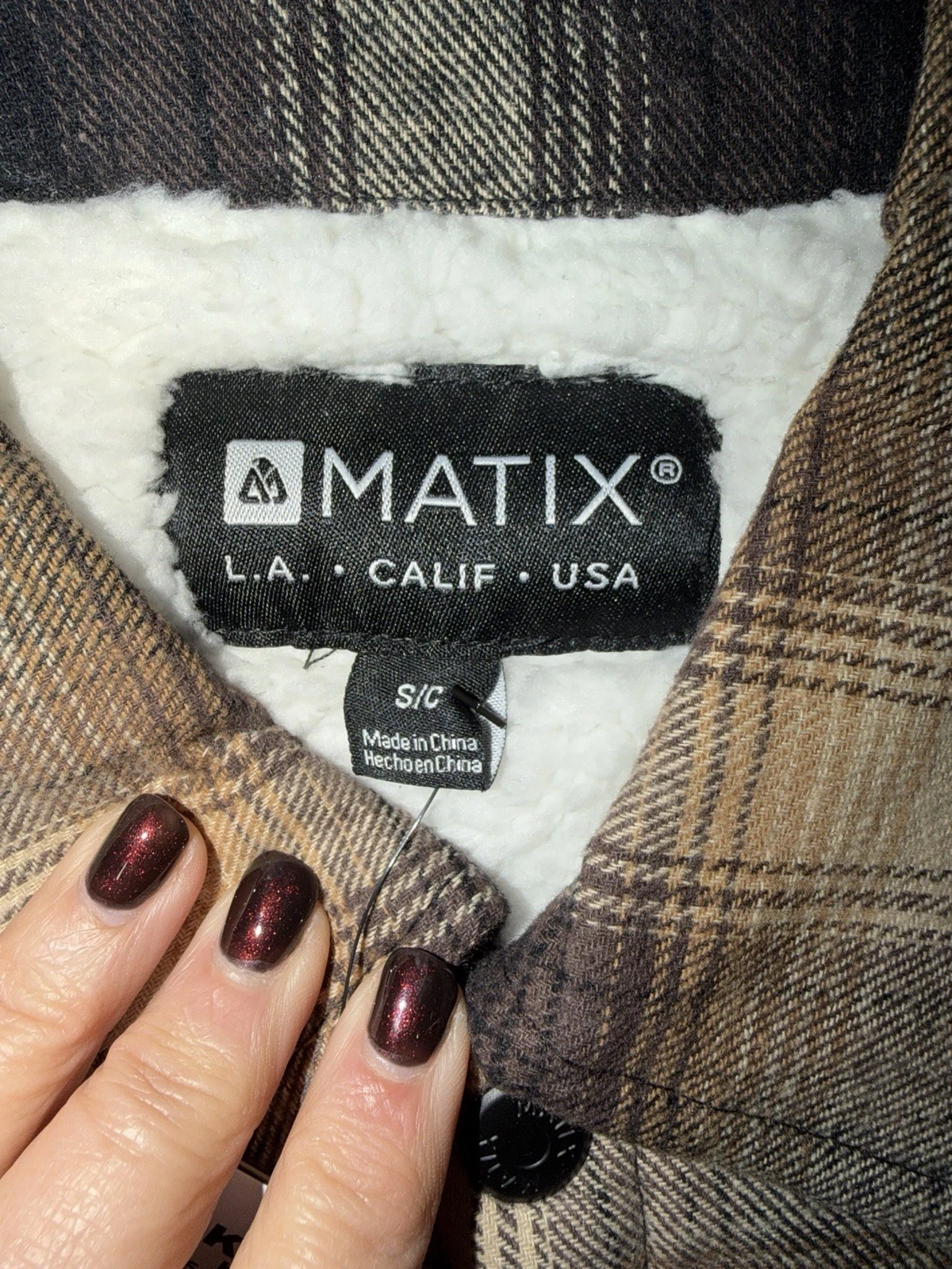 Matix Men's Plaid Lined Shirt Jacket Button-Up w/ Pockets Size S Brown/Black - product detail image 2