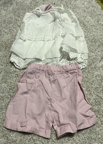 Top con volant e occhielli bianchi e camicie a righe rosa e bianche vestito bambina 2-3t - Foto 8 di 9