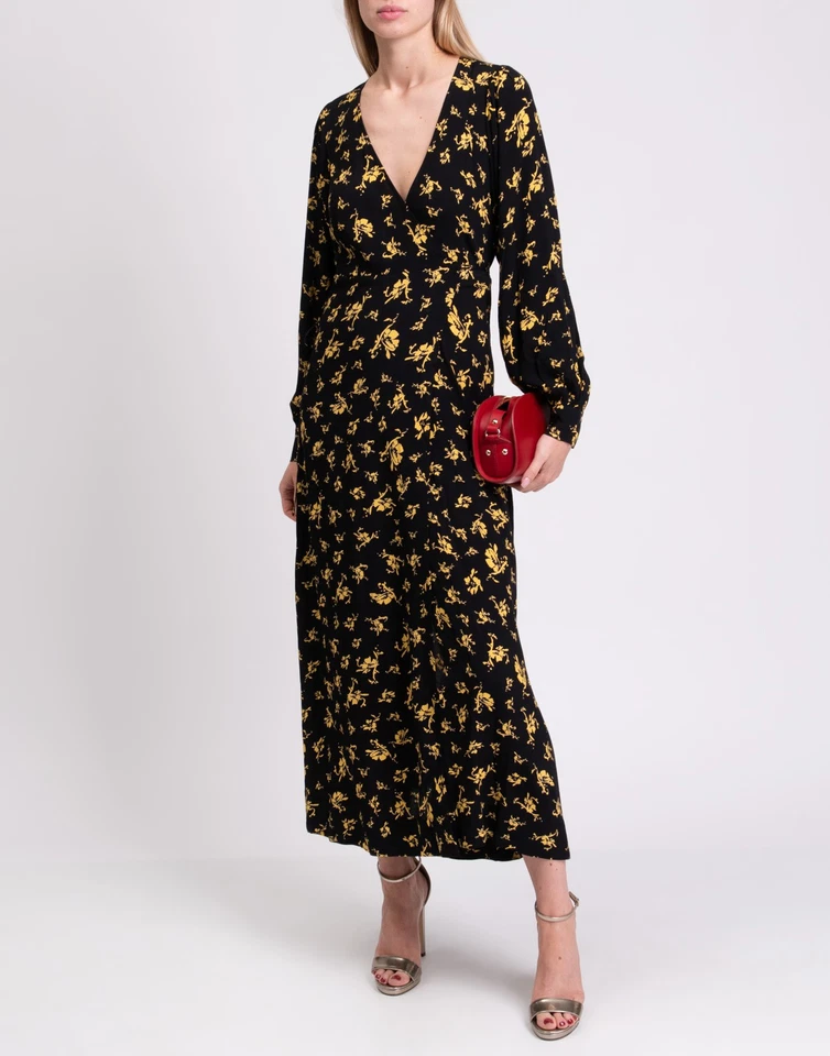 RRP€223 GANNI Midi Wrap Dress EU36 US6 UK10 M Floral Tie Waist Deep V Neck - Image 2 of 4