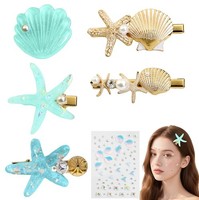Meerjungfrau Haarschmuck 6 Set Inklusive Seestern Haarspange Muschel Haarspangen