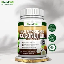 Organic Coconut Oil Capsules – 180 Vegan Softgels – Immune,Skin & Energy Support