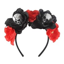 Halloween Rose Skull Headband Flower Crown Hair Bands Red Black With Skull