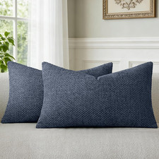 Dark Blue Chenille Throw Pillow Covers 12x20 Inch Pack of 2 Modern Decorative Th