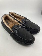 Eddie Bauer Mens Suede Slipper Size XXL 13 Black Ryan Memory Foam Faux Fur