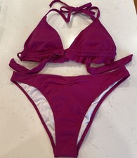 Shade Shore 2 Piece Ruffle Top Accent Cheeky Bikini Set Magenta Sz S New