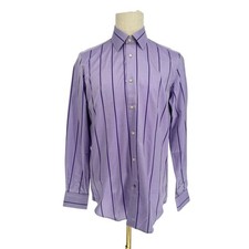 Robert Graham Matthew Woven Long Sleeve Dress Shirt Purple Stripe M 39/ 15.5