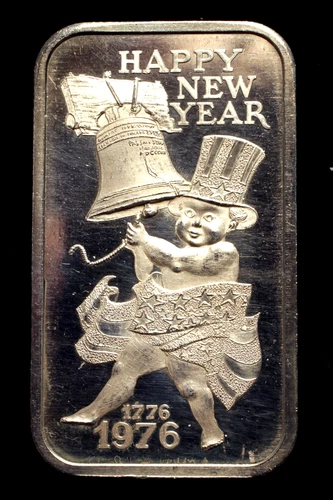 Vintage 1 Oz. .999 Fine Silver Art Bar    "Happy New Year 1976"