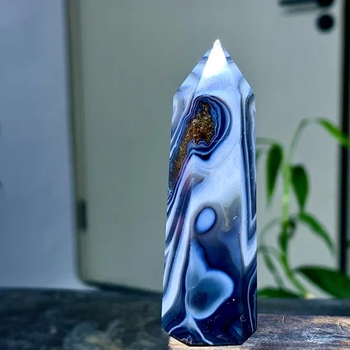 47G Natural striped agate mineral pillar crystal mineral sample