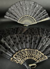 Lot Of 6 Vintage Multi Color Fabric And Sequin Folding Handheld Fans
