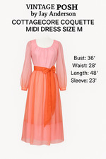 VTG 70s POSH by Jay Anderson Cottagecore Coquette Midi Dress Size M Whimsy Fairy