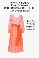 VTG 70s POSH by Jay Anderson Cottagecore Coquette Midi Dress Size M Whimsy Fairy