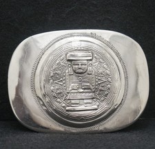 WE05141 AMAZING VINTAGE 1970s  MAYAN  SOUTHWESTERN DESIGN ARTWORK BELT BUCKLE