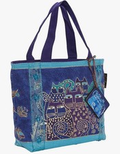 Laurel Burch Small Tote Bag 11"X3"X8" Indigo Cats