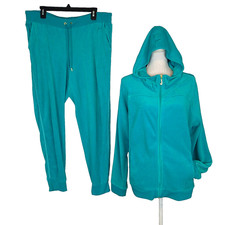 Juicy Couture Womens Velour Full Tracksuit Hoodie Zip Up xl Turquoise cotton bl